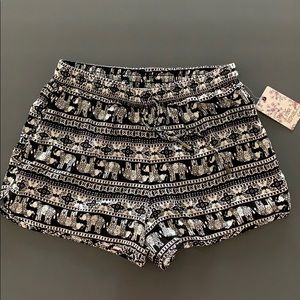 Black & White Elephant Print Shorts
